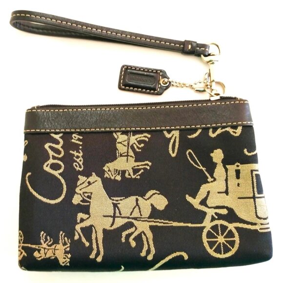 Coach Black & Gray Wristlet Wallet/Purse With Signature Logo - Picture 2 of 3